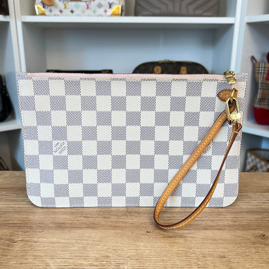 Louis Vuitton Damier Azur Neverfull Pochette MM Rose Ballerine