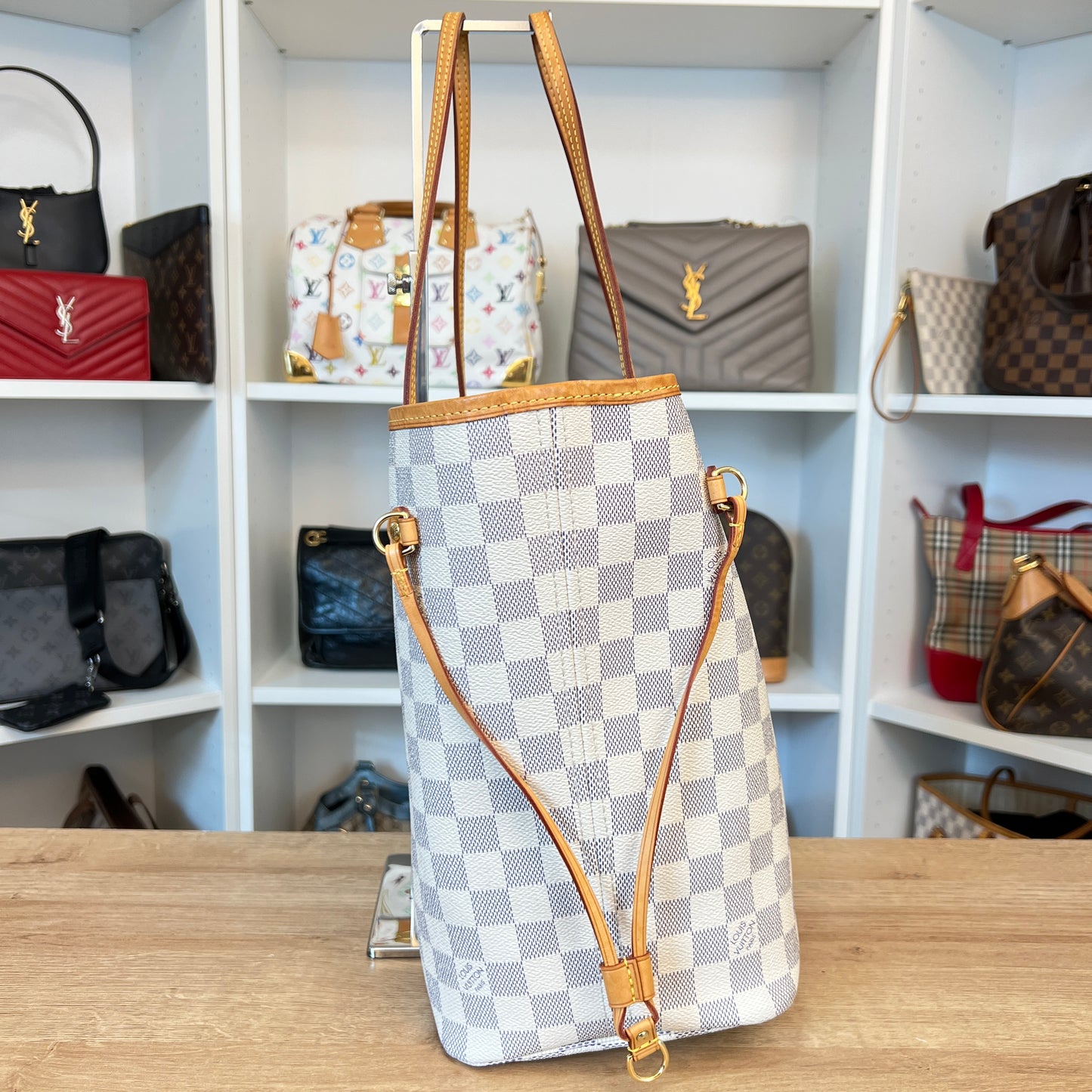 Louis Vuitton Damier Azur Neverfull MM Rose Ballerine