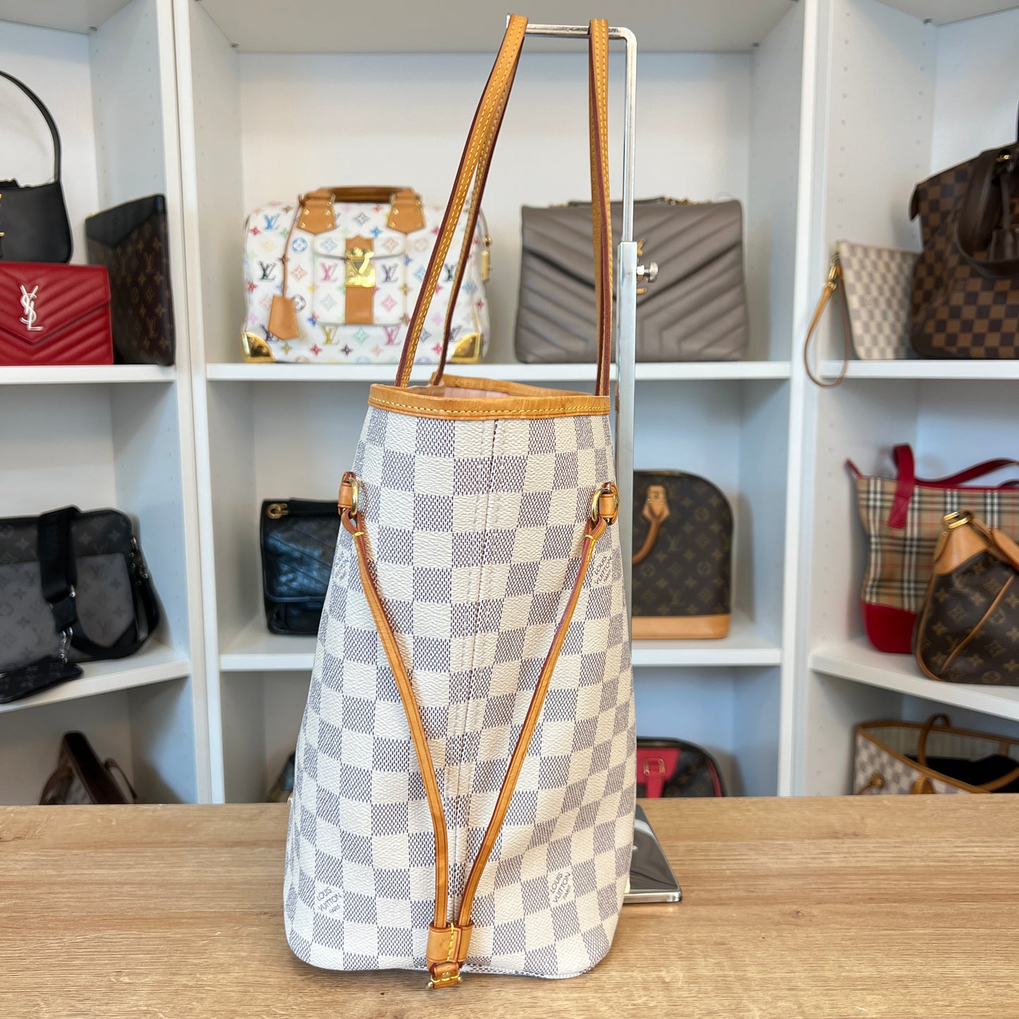 Louis Vuitton Damier Azur Neverfull MM Rose Ballerine