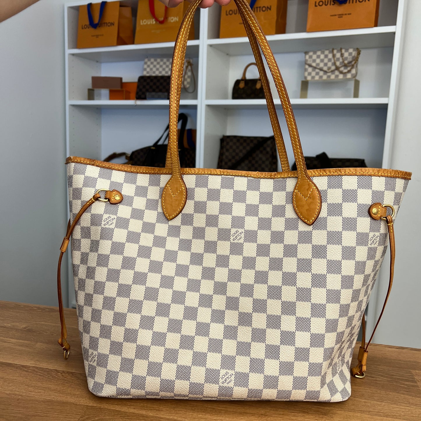 Pre-Owned Louis Vuitton Damier Azur Neverfull MM