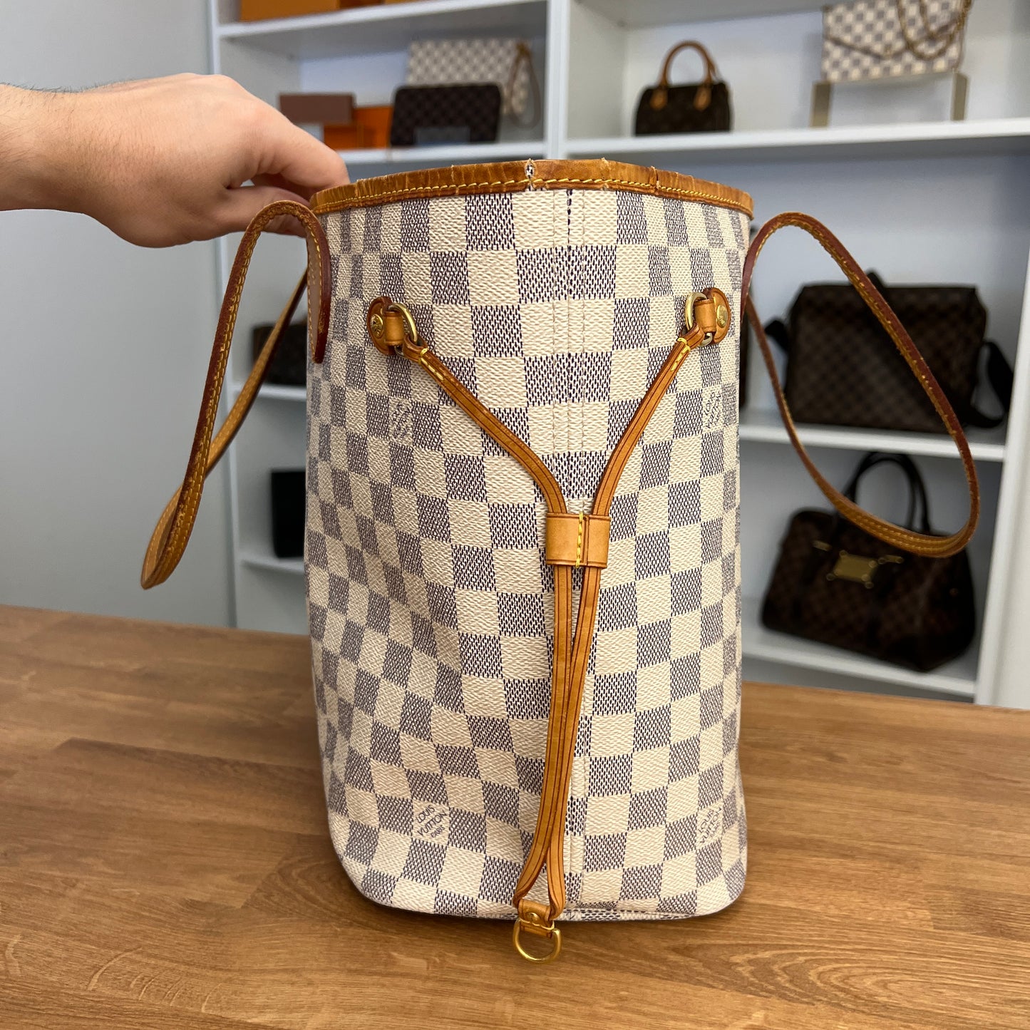 Pre-Owned Louis Vuitton Damier Azur Neverfull MM