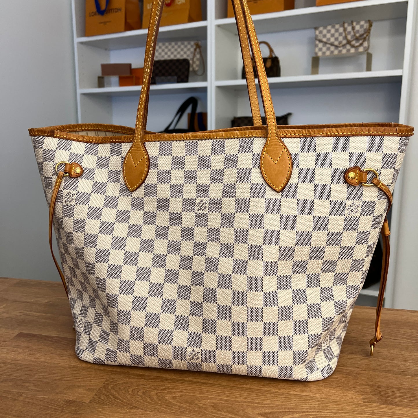 Pre-Owned Louis Vuitton Damier Azur Neverfull MM