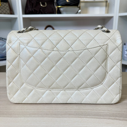 Chanel Pearly Caviar Quilted Jumbo Double Flap Dark White