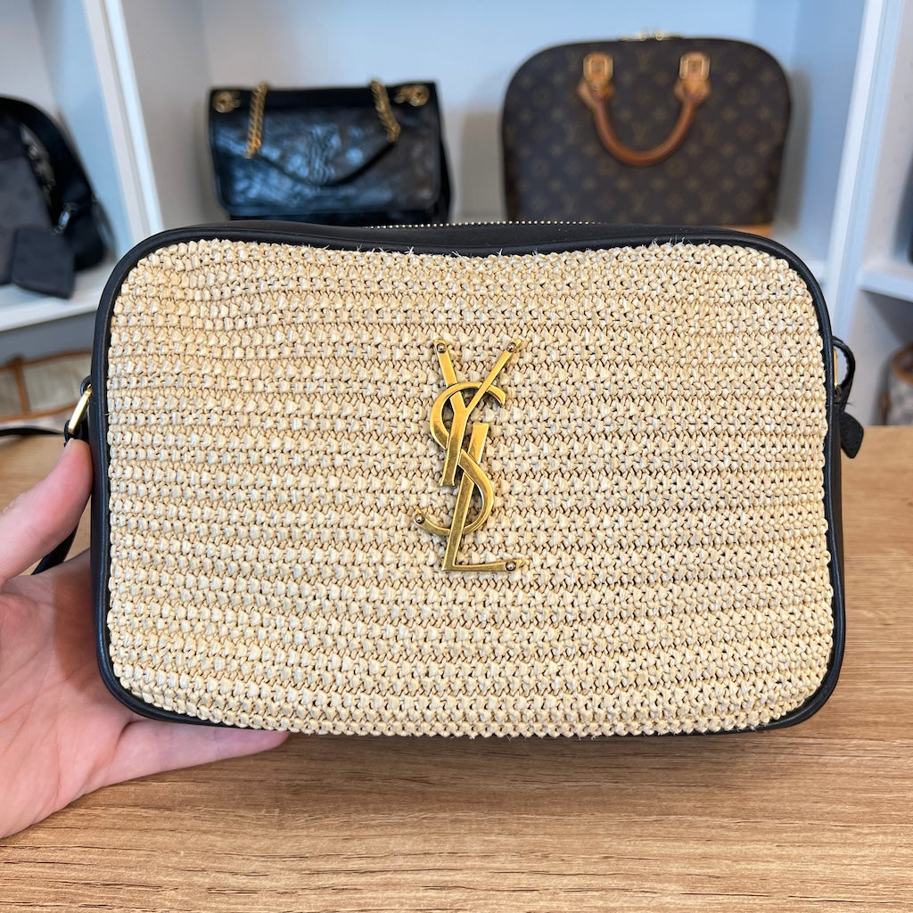 Saint Laurent Raffia Canvas Monogram Lou Camera Bag