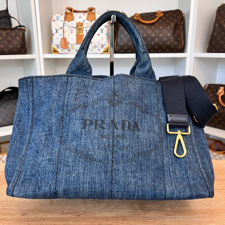 Prada Canapa Convertible Tote Denim