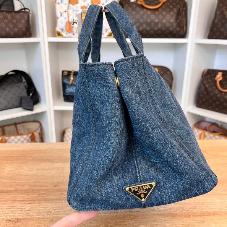 Prada Canapa Convertible Tote Denim