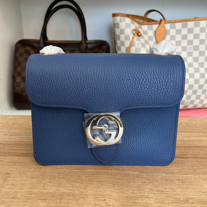 Brand New Gucci Interlocking Shoulder Bag Leather Small Blue