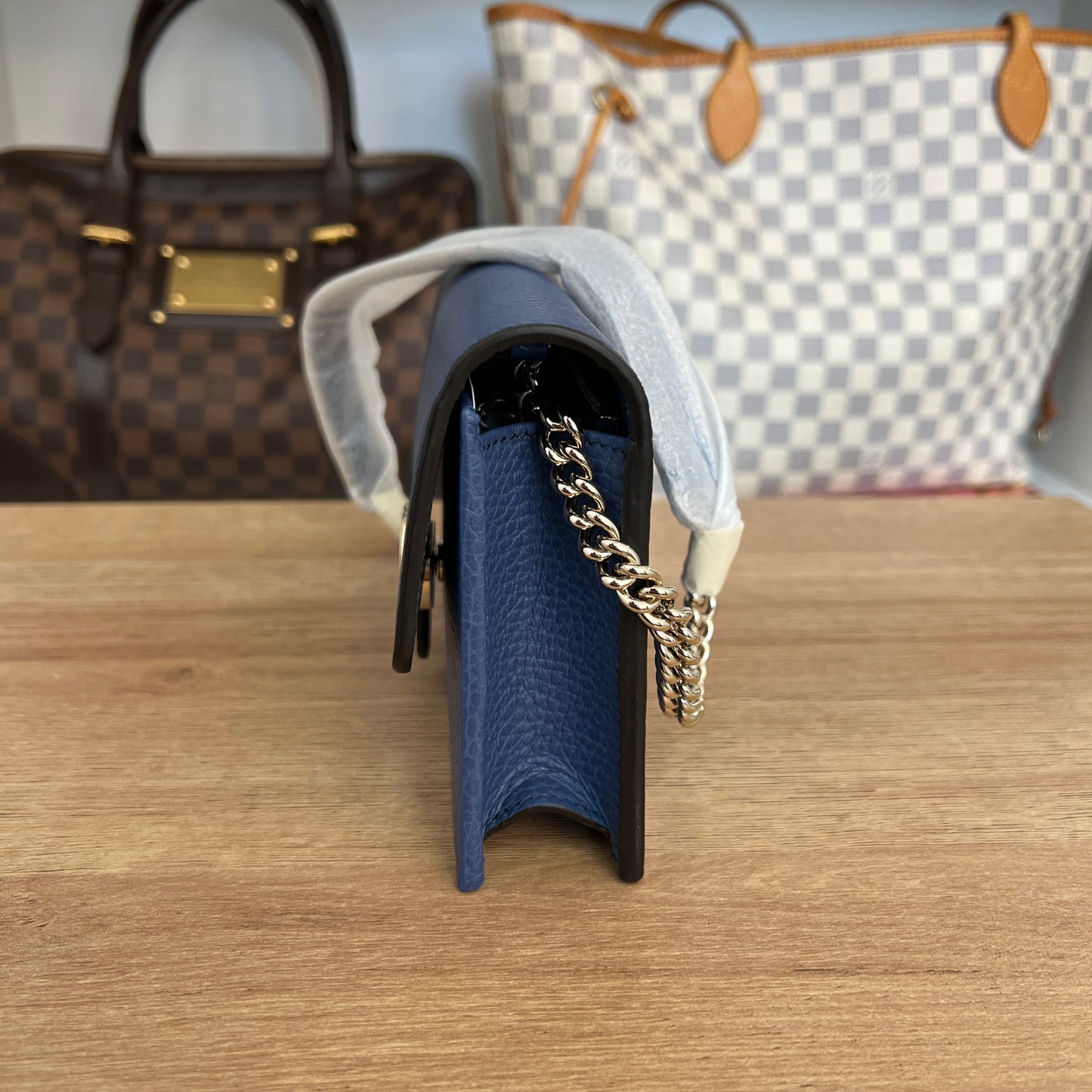 Brand New Gucci Interlocking Wallet on Chain Leather Blue