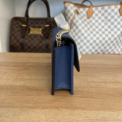 Brand New Gucci Interlocking Wallet on Chain Leather Blue