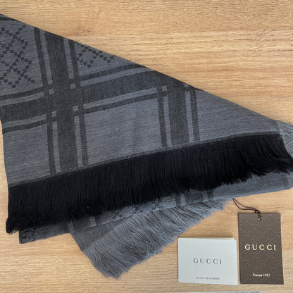 Brand New GG Print Scarf Grey/Black 140x140cm