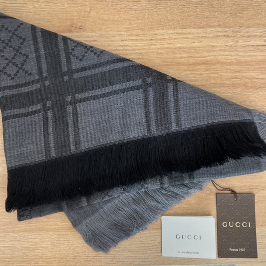 Brand New GG Print Scarf Grey/Black 140x140cm