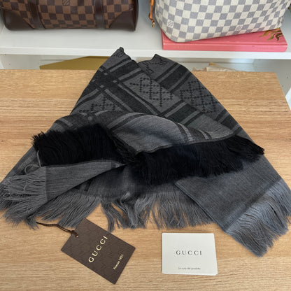 Brand New GG Print Scarf Grey/Black 140x140cm