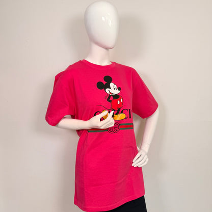 Gucci X Disney Pink Mickey Mouse Logo Print Cotton T-Shirt S