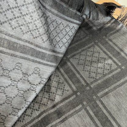 Brand New GG Print Scarf Grey/Black 140x140cm