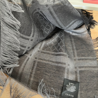 Brand New GG Print Scarf Grey/Black 140x140cm