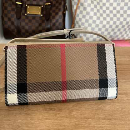 Brand New Calfskin House Check Hannah Wallet with Detachable Strap Tan