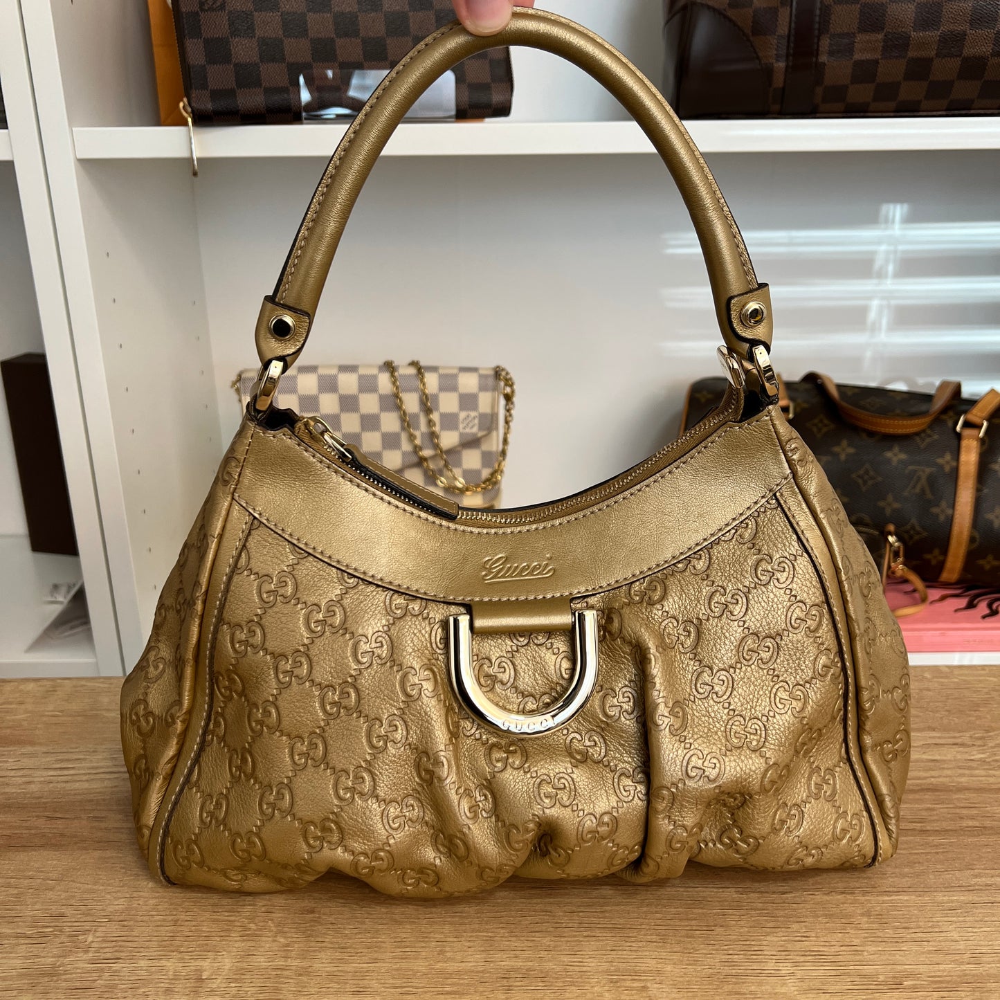 Pre-Owned Gucci Abbey Hobo Handbag Gold Leather Guccisma