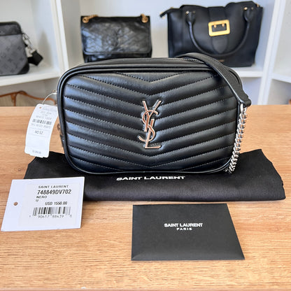 Saint Laurent Matelasse Monogram Mini Lou Camera Bag Black and Silver Hardware