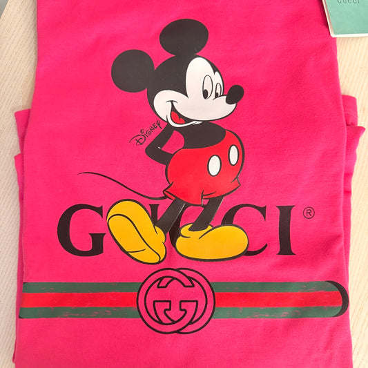 Gucci X Disney Pink Mickey Mouse Logo Print Cotton T-Shirt S