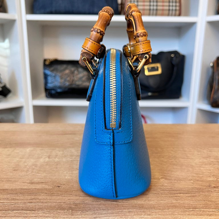 Gucci Textured Dollar Calfskin Mini Diana Dome Tote Bag Blue