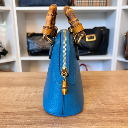 Gucci Textured Dollar Calfskin Mini Diana Dome Tote Bag Blue