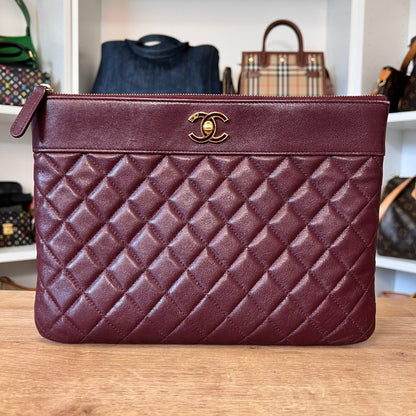 Chanel Sheepskin Quilted Medium Vintage Mademoiselle Clutch Burgundy