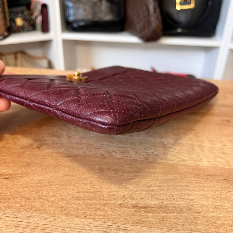 Chanel Sheepskin Quilted Medium Vintage Mademoiselle Clutch Burgundy