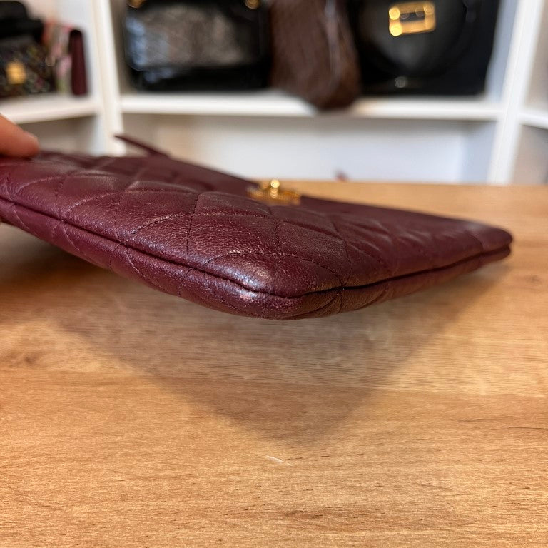 Chanel Sheepskin Quilted Medium Vintage Mademoiselle Clutch Burgundy