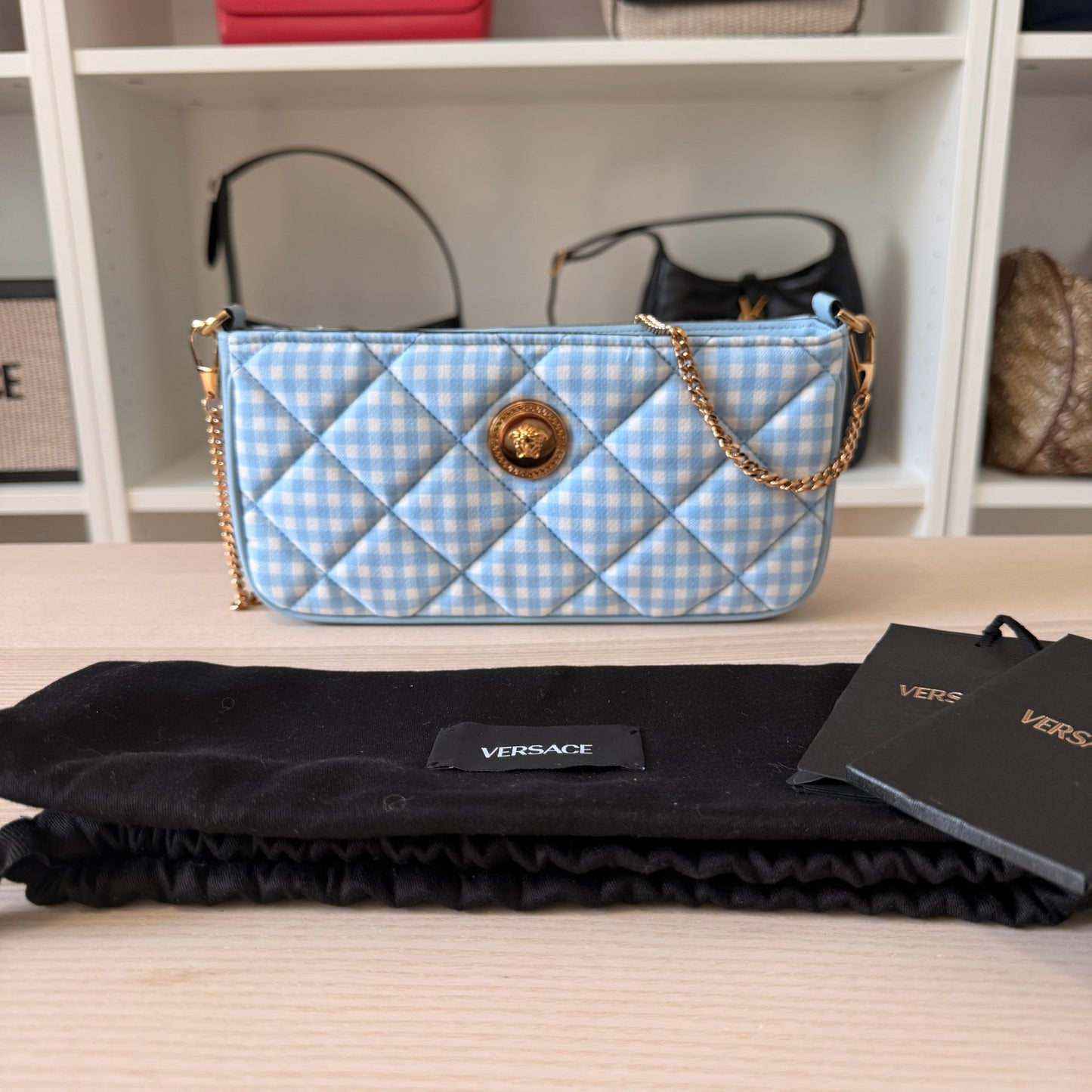 Versace Medusa Crossbody/Shoulder Bag Checkered Blue