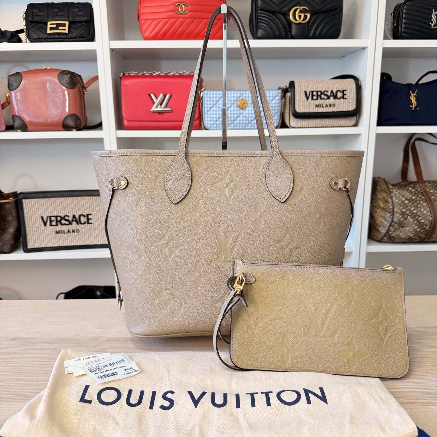 Louis Vuitton Neverfull MM Monogram Empreinte Turtledove
