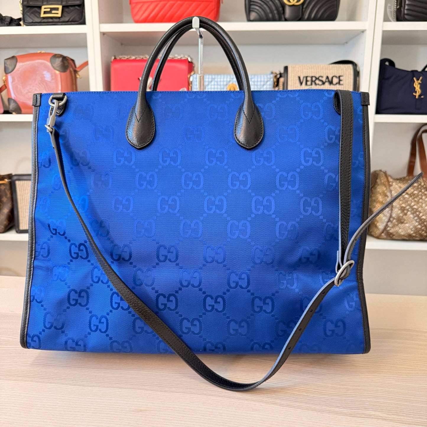 Gucci Nylon Monogram Large Off The Grid Tote Bag Blue