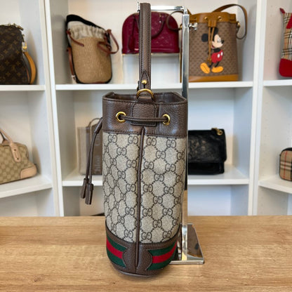 Gucci GG Supreme Monogram Web Mini Ophidia Bucket Bag Brown