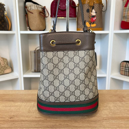 Gucci GG Supreme Monogram Web Mini Ophidia Bucket Bag Brown