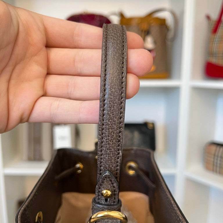 Gucci GG Supreme Monogram Web Mini Ophidia Bucket Bag Brown