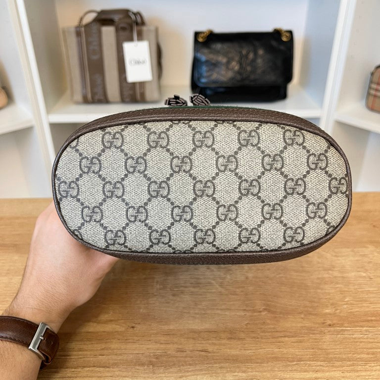 Gucci GG Supreme Monogram Web Mini Ophidia Bucket Bag Brown