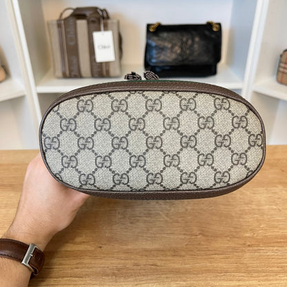 Gucci GG Supreme Monogram Web Mini Ophidia Bucket Bag Brown