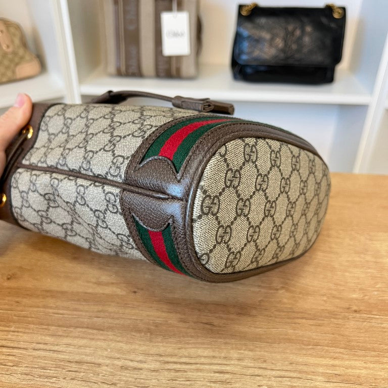 Gucci GG Supreme Monogram Web Mini Ophidia Bucket Bag Brown