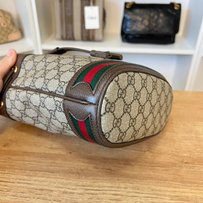 Gucci GG Supreme Monogram Web Mini Ophidia Bucket Bag Brown