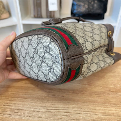 Gucci GG Supreme Monogram Web Mini Ophidia Bucket Bag Brown