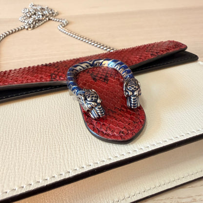 Gucci Super Mini Dionysus Snakeskin Azalea Shoulder Bag Mystic White Hibiscus Red Black