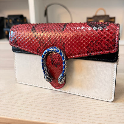 Gucci Super Mini Dionysus Snakeskin Azalea Shoulder Bag Mystic White Hibiscus Red Black