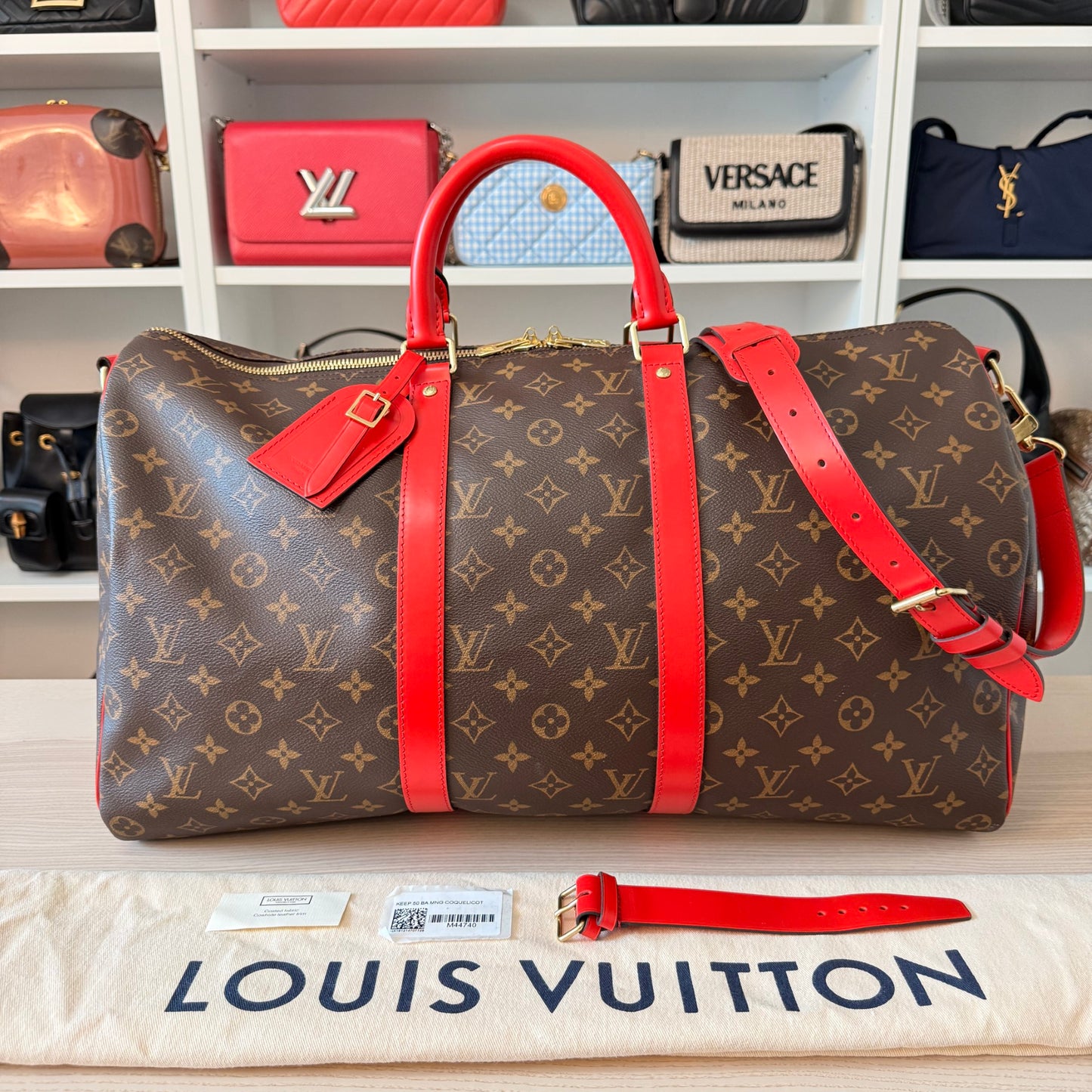 Louis Vuitton Monogram Keepall 50 Bandouliere Coquelicot