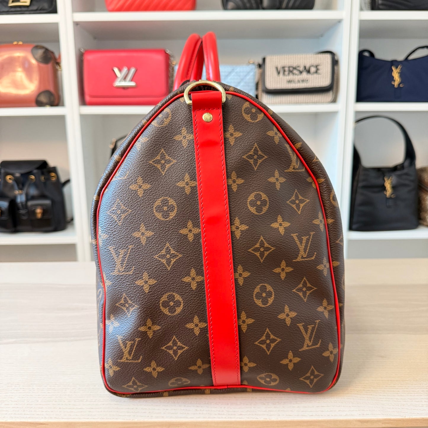 Louis Vuitton Monogram Keepall 50 Bandouliere Coquelicot