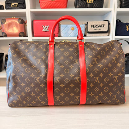 Louis Vuitton Monogram Keepall 50 Bandouliere Coquelicot