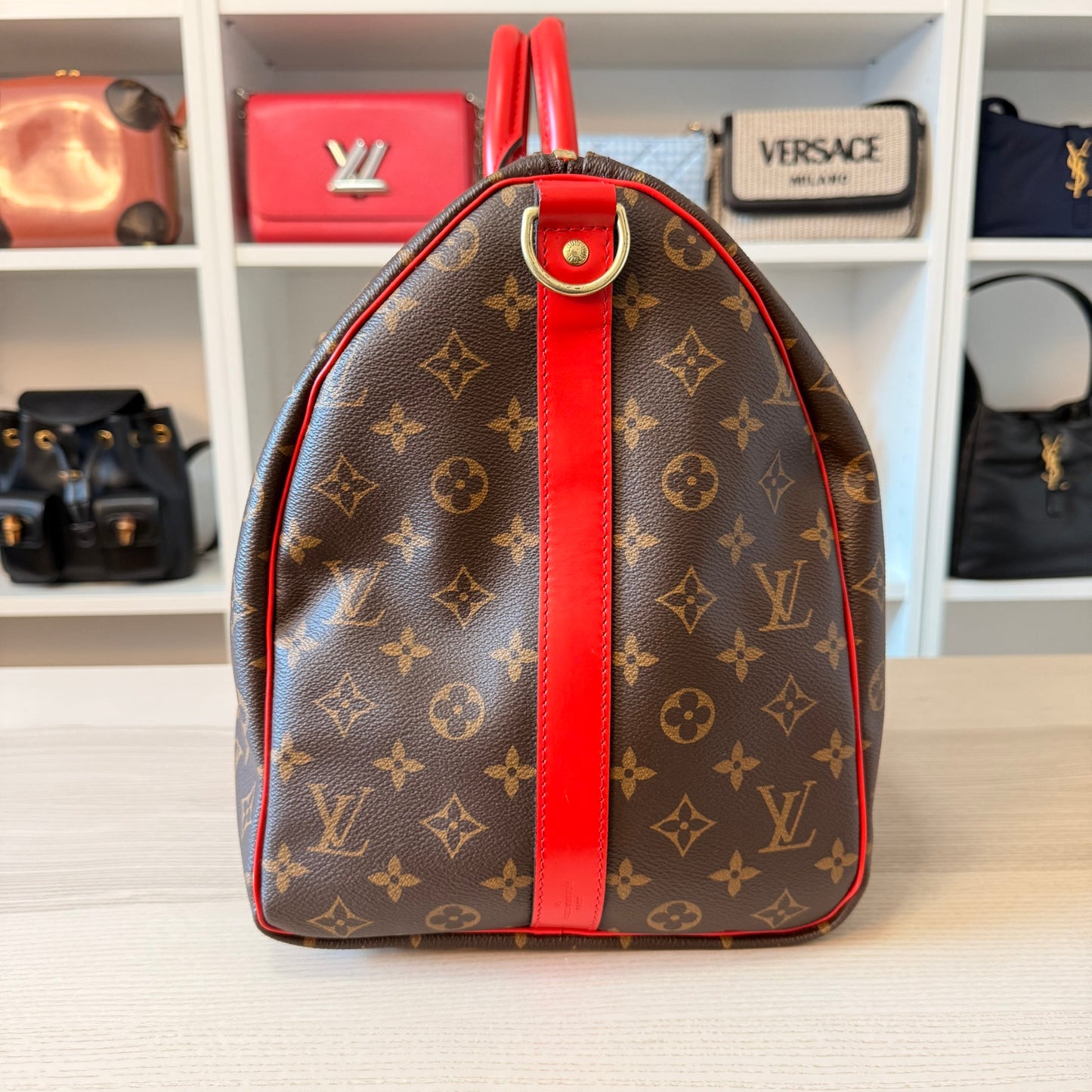 Louis Vuitton Monogram Keepall 50 Bandouliere Coquelicot