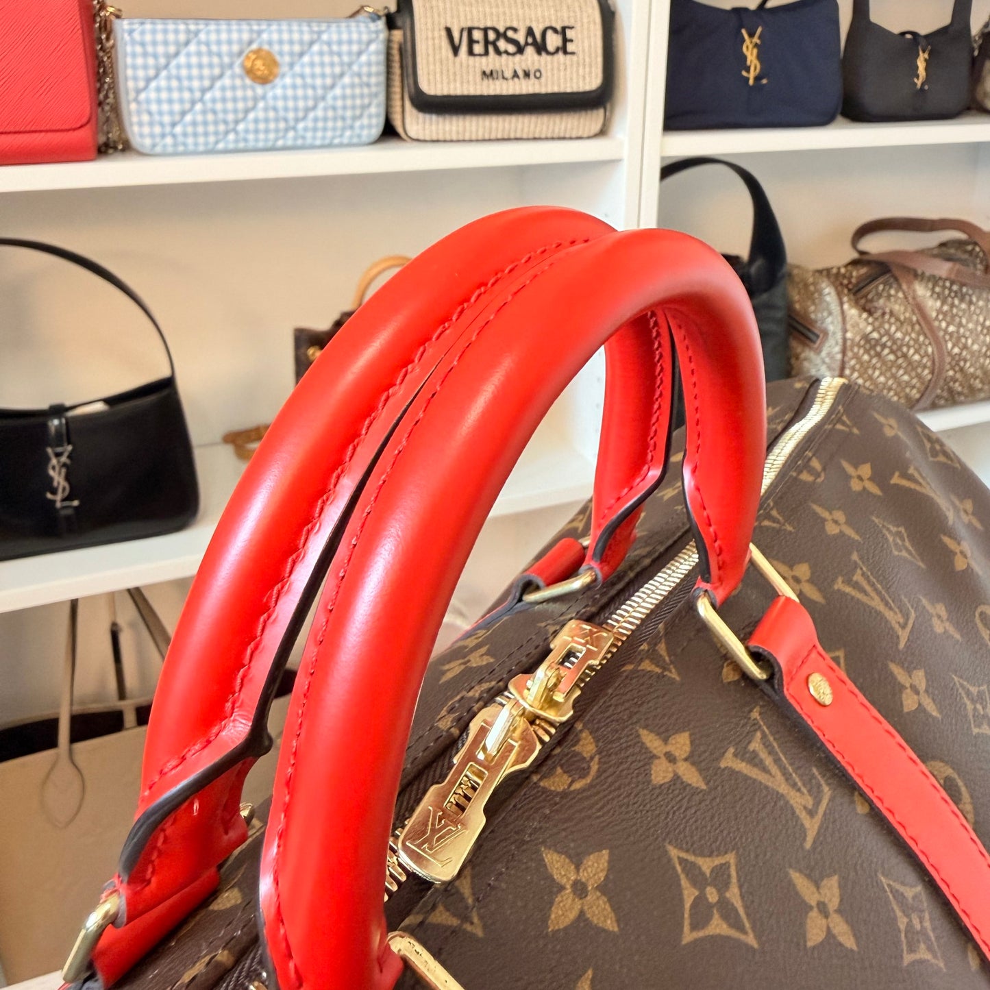 Louis Vuitton Monogram Keepall 50 Bandouliere Coquelicot