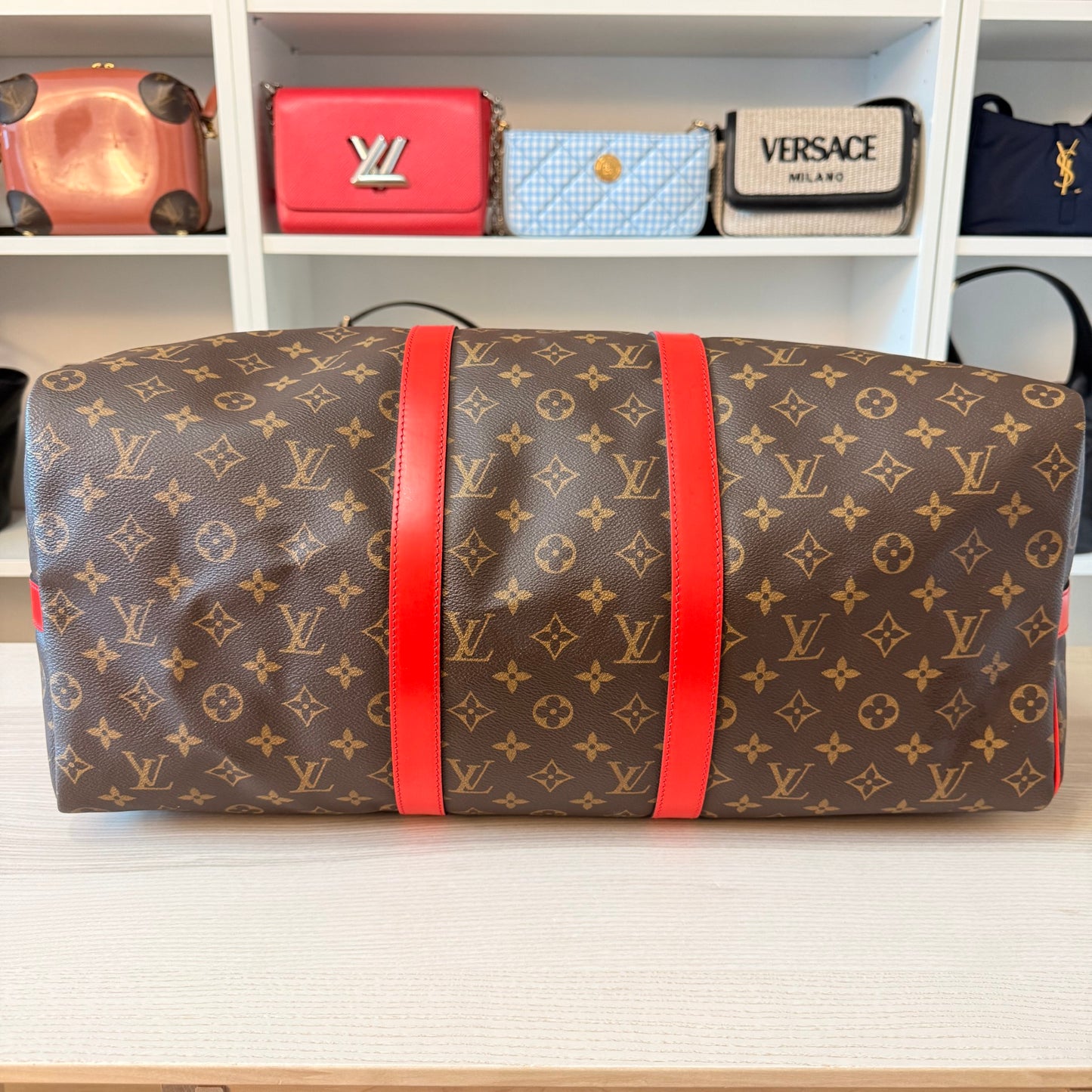 Louis Vuitton Monogram Keepall 50 Bandouliere Coquelicot