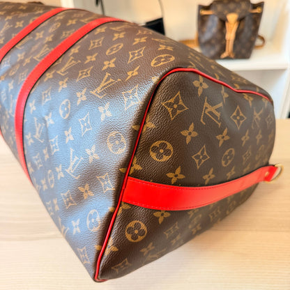 Louis Vuitton Monogram Keepall 50 Bandouliere Coquelicot