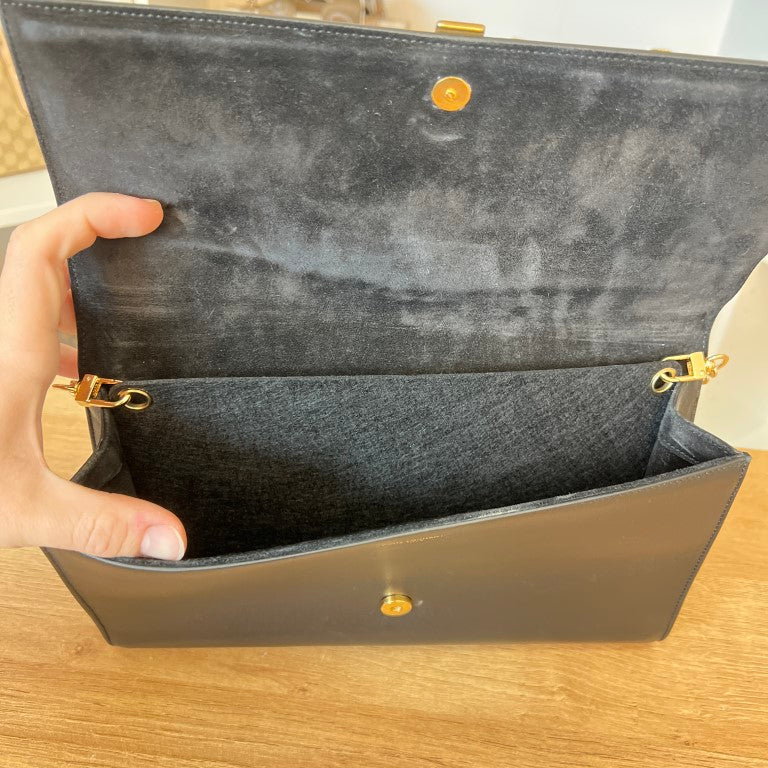 Saint Laurent Calfskin Classic Y Ligne Clutch Black/Gold with Crossbody Conversion