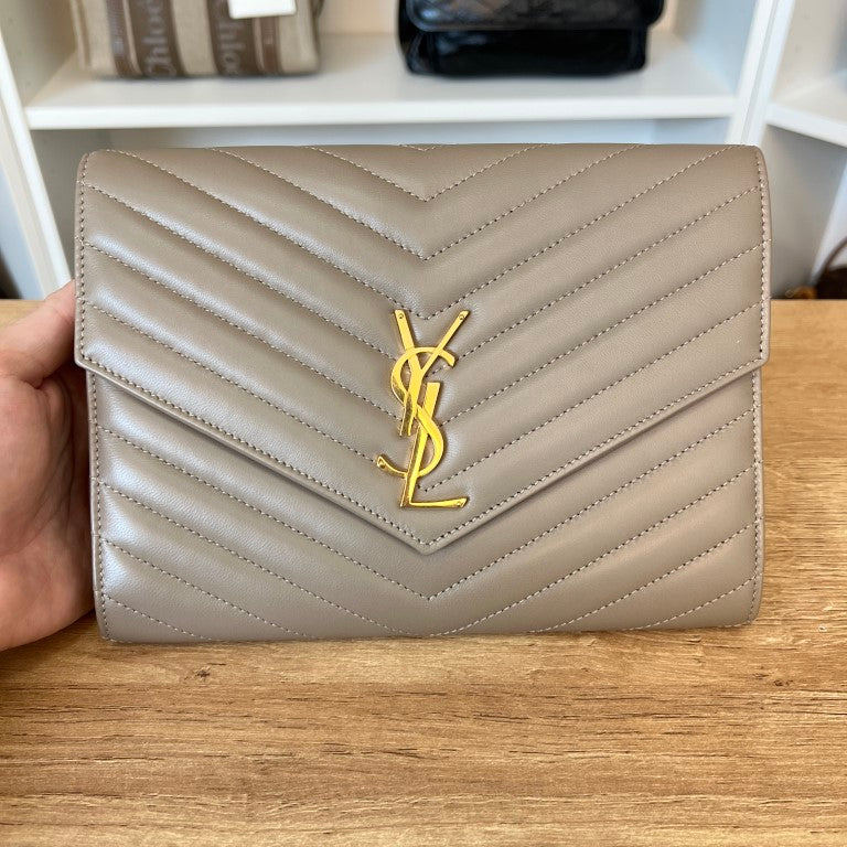 Saint Laurent Cassandre Matelassé Clutch with Crossbody Conversion